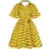 黄色い女性のショートドレスアフリカのダニキプリントカジュアルな毎日の女性のドレス民族のスタイルビンテージハイウエストローブセクシーミニスカート210524