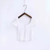 Koreanisches Sommer-weißes Crop-Top-Frauen gestricktes Kurzarm-T-Shirt Kawaii-T-Shirt Femme Streetwear Camisetas Verano Mujer 210521