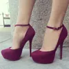Handmade Ladies High Heels Dress Shoes Buckle Ankle Strap Round-toe Faux Kid-suede Leather Sexy Platform Evening Party Prom Fashion Court Pumps D582