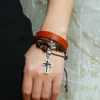 Pulsera de cuero cruzada con cuentas personalizada, amantes de la joyería retro, pulseras, brazaletes, joyería masculina para hombre