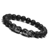 Punk Double Design Beads Bracelet 4 Color Natural Stone Beaded Lava Braclet For Men Wristband Jewelry Homme StrandsBeaded Strands7660590