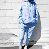 Femme Sweats à capuche Sweat-shirt Tie Dye Lâche Deux pièces Ensemble Pantalon Lounge Wear Femmes Survêtement Bleu Tenues Hiver Chandal Automne Mujer 210709