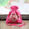 Storage Bags 100pcs Vintage Chinese Style Silk Flower Pattern Jewelry Bag Handmade Sachet Jade Tassel Drawstring Gift