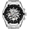 Orkina Silver roestvrijstalen klassieke designer Mens Skeleton horloges topmerk luxe transparante mechanische mannelijke pols horloge 210707