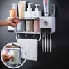 Porte-brosse à dents mural automatique avec tasses dentifrice presse-agrumes distributeur de stockage boîte de rangement accessoires de salle de bain ensemble 210322