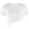 여자 여름 반소매 O 넥 티셔츠 자르기 탑 뿌리 찢어진 망치가 찢어진 된 바디 콘 셔츠 섹시한 컷 아웃 불규칙한 헴 슬림 티셔츠 S 여성
