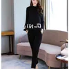 Sonbahar Siyah Harfler Baskı Iki Parçalı Setleri Kıyafetler Kadınlar Artı Boyutu Gevşek Üstler ve Pantolon Takım Elbise Zarif Kore Moda 2 210513