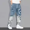 Ly Designer Mode Hommes Jeans Gradient Coupe Ample Grande Poche Denim Cargo Pantalon Streetwear Imprimé Hip Hop Joggers Pantalon