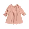 Printemps enfant en bas âge enfants bébé fille robe Style pastoral volants à manches longues solide coton lin fête tenue décontractée vêtements pour enfants G1215