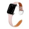 Slim skórzany pasek dla Apple Watch Series 6 5 4 SE zespoły Moda nadgarstek Bransoletka Iwatch 44mm 42mm 40mm 38mm Watchband Smart Akcesoria