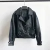 Fitaylor Herbst Faux Lederjacke Frauen PU Motorrad Kurze Biker Mantel Einreiher Große Tasche Faux Weiches Leder Outwear 210908