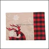 Mats almofadas de mesa Decoração Aessórios Cozinha, Bar de jantar Casa Jardim Ano 2022 Natal Decorações Individuais Linho Placemat Elk Mat Orn