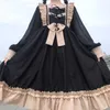 Japanska Harajuku Gothic Bandage Bow Splice Dress Sweet Lolita Girl Cosplay Kawaii Ruffle Party 210623