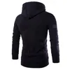 Sweat-shirt pour hommes solides Contraste Casual Slim Double Fermeture à glissière Décoration Sweats à capuche Hommes Pull chaud Ourlet côtelé Mâle Streetwear 210524