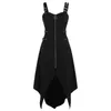 Женские готические винтажные черные платье панк плюс размер прохладный твердый молния нерегулярная рукавочная рукавица.