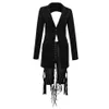 Cardi B Outfit Lace Up Blazer Backless 2 Piece Byxor Set Tassel Eyelet Embellished Buckle V Neck Outwear Sexiga Mesh Pants 211007