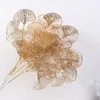 Dekorativa blommor kransar 1 st tre-utdragna fläktblad netting artificiell guld ginkgo eukalyptus holly för bröllop båge blomma arrangemang