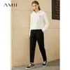 Amii Minimalisme Hiver Causal Pantalon Femme Mode Simple OLstyle Épais Polaire Traight Ankel-longueur Femme Pantalon 12030608 210915