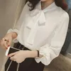 여성용 블라우스 셔츠 Bowknot 쉬폰 흰 셔츠 여성 디자인 감각 틈새 탑 2021 봄 긴팔 여성