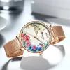 Curren Kvinnor Quartz Klockor Elegant Charmig Armbandsur för Ladies StiAless Steel Mesh Band Flower Clock Kvinna Q0524