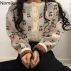 Nomikuma Koreański Wzór Wiśniowy Jesień Sweet Cardigan Kobiety Single Breasted O Neck Długi Rękaw Moda Sweter Ropa Mujer 3C614 210514