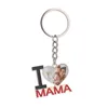Mother's Day Gift Sublimation Blank Keychain Pendant I LOVE MAMA Heat Transfer Heart Shaped Key Chain DIY Keyring