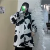 Autumn Coat Korean Version Harajuku Dark Cow Print Casual Wild Loose Long-sleeved Shirt Lapel Hip-hop Style L 210526