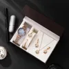 Montres à quartz de luxe pour femmes, boîte-cadeau, haute qualité, mode, acier inoxydable, bracelet 100%, étanche 30m, avec ensemble de bijoux, 4 pièces