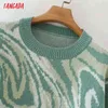 Tangada Women Green Maglione lavorato a maglia Maglione O Collo Donna High Street Oversize Pullover Chic Top 2X27 211215