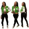 Cappotti e giacca da donna moda casual stampati verdi Autunno Inverno Bomber manica lunga Cool Girl Outwear Streetwear 210525