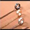 Collares Colgantes Joyería Entrega directa 2021 Anillo Círculo Colgante Collar Oro / Sier / Color negro plateado con cadena de metal O para mujeres niñas
