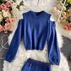 Sonbahar Kış Moda Takım Elbise Örme Straplez Gevşek Kazak En Iki Parçalı Yüksek Bel Fishtail Çantası Kalça Etek UK939 210506