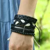 Corde en cuir fait à la main tressé multicouche croix bracelets porte-bonheur ensemble pour hommes femmes Punk réglable bracelet bijoux de mode