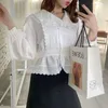 WOMENGAGA Korean Spring Summer Tops French Lace Ruffle Long Sleeve Shirt Short Top Blouse Sweet Women V7DP 210603