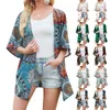 Maillots de bain pour femmes Mousseline de soie Casual Loose Open Front Cover Ups Tops Été Femmes Impression Kimono Long Cardigan Blouse Châle Beachwear Tunic2021