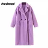 Aachoae Winter Casual Solid Teddy Coat Kvinnor Långärmad Fleece Jacka Slå ner Krage Lamb Fur Yerterwear ForRure 210928