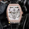 Klockor Män Luxury Brand 42mm Vanguard Revolution 3 V45 Röd Skelett Ring Automatisk Mens Klocka Rose Gold Diamond Case Svart Läder Gummi Rem