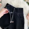 Mujeres primavera verano pantalones cortos de cintura alta casual hembra negro cremallera mosca pierna ancha moda streetwear 210603