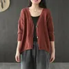 Johnature Casual Retro V-neck Single Breasted Long Sleeve Cardigan Knitted Sweater Autumn Simple Fashion Women Knitwear 210521