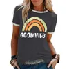 Camiseta con estampado de arcoíris de GOOD VIBES para mujer, camisetas informales de verano con cuello redondo, camiseta holgada de manga corta, ropa de mujer de talla grande 210720