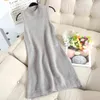 Zweiteiliges Set Frauen ärmelloses gestricktes, figurbetontes Kleid Sexy abgeschnittener Pullover Pullover Dame Lässiger koreanischer Stil Eleganter Anzug 210519