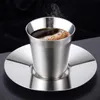 3oz 5.5oz 304 Stainless Steel Double-Layer Coffee Cup Anti- Keep Warm Powder Cups And Saucers &