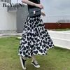 Coeur imprimé une ligne jupe midi femmes noir taille haute streetwear coréen jupes tutu en mousseline de soie élégante loisirs vintage 210506