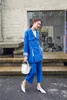 Women's Suits & Blazers Fashion Hipsters Stylish Blue Pant Separated Loose Single Button Jackets And Ankle Length Women Casual Sets