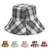 Reversible Bucket Hat For Women Designer Tartan Plaid Fisherman Cap Ladies Spring Summer Cotton Sunshade Panama Wide Brim Bob Hats Elob22