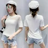 Été clouté tricoté basique solide T-shirt femmes décontracté coton à manches courtes maille t-shirts femmes hauts T05606B 210421