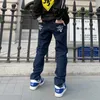 Jeans da uomo Flying Dog Stampa Dritto Allentato Uomo Retro High Street Oversize Pantaloni in denim casual Harajuku Lavato Hip Hop Jea165c