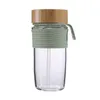 Botella de agua de vidrio de borosilicato Vaso deportivo de 600 ml con pajitas y funda protectora de silicona Tapa de bambú Envío marítimo CCB12279
