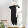 Bodycon Dress Plus Size Summer Women Cocktail Evening Birthday Party Black Mini Robe Ruffles High Slit Occasion Drop 210527