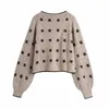 여성 복고풍 꽃 자수 니트 재킷 패션 V 넥 자카드 패턴 랜턴 슬리브 스웨터 카디건 봄 스타일 210521